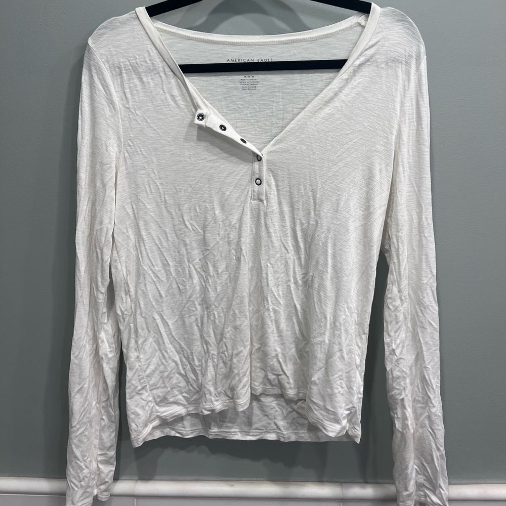 American Eagle Soft Long Sleeve White Shirt